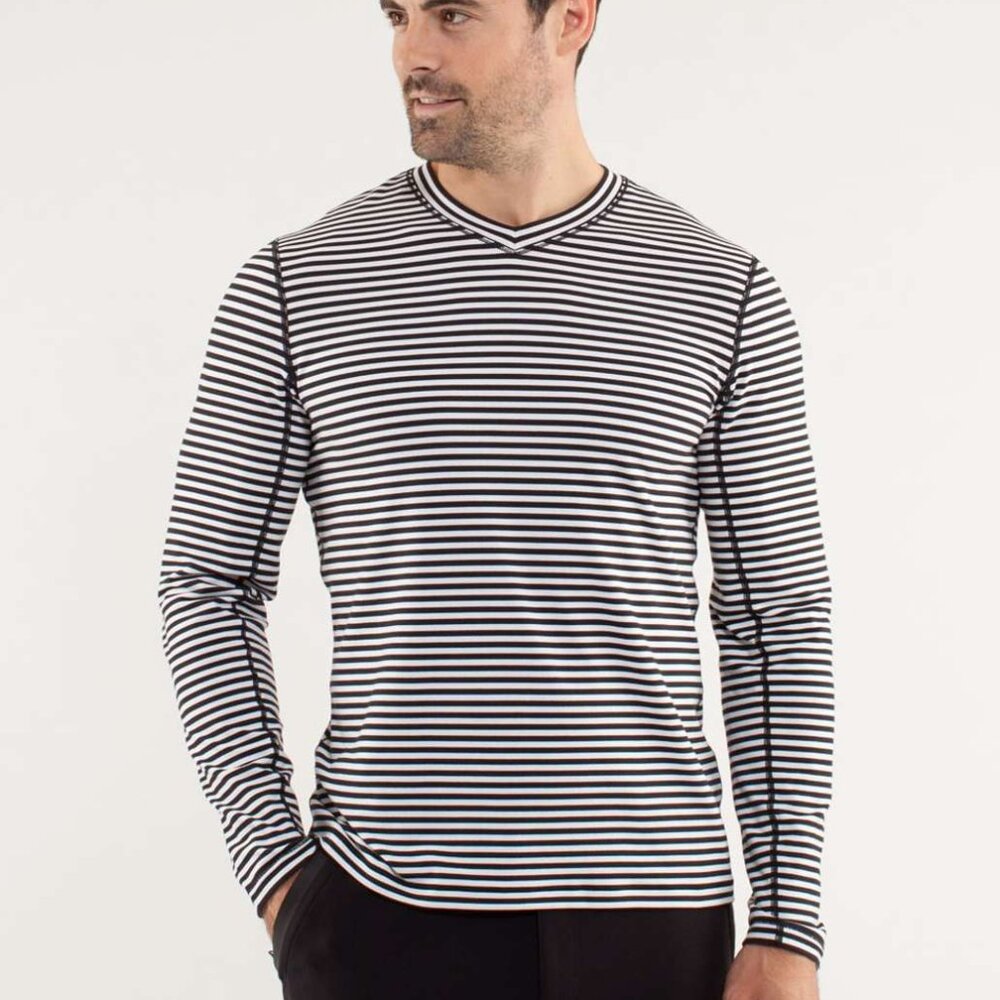 Lululemon Men's Speed Long Sleeve - Black/White Stripe